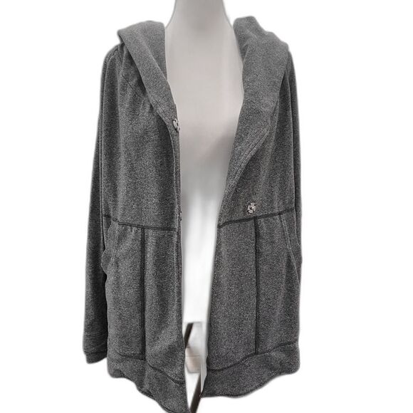 Lululemon Find Your Centre Wrap Jacket Heathered Speckled Black Hooded Sz 6 EUC - Picture 8 of 12